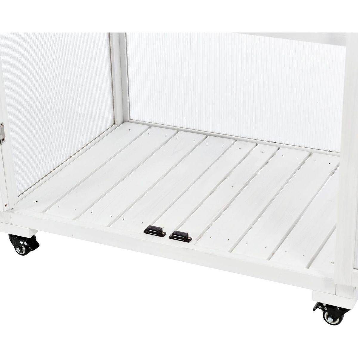 62inch Height Wood Large Greenhouse Balcony Portable Cold Frame with Wheels and Adjustable Shelves for Outdoor Indoor Use, White