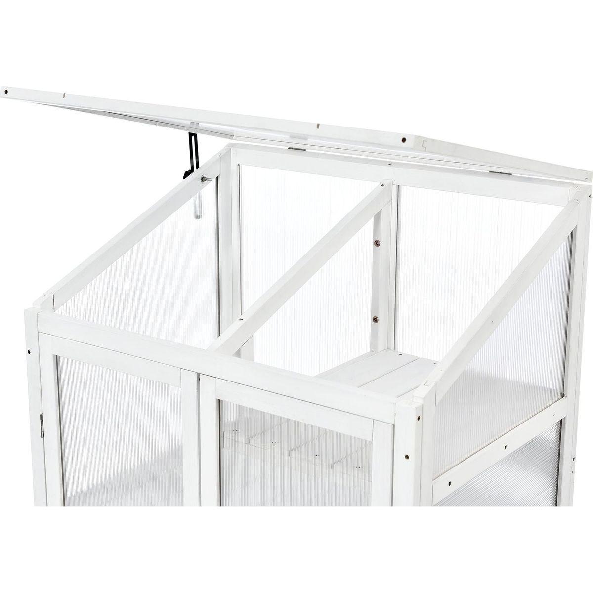 62inch Height Wood Large Greenhouse Balcony Portable Cold Frame with Wheels and Adjustable Shelves for Outdoor Indoor Use, White