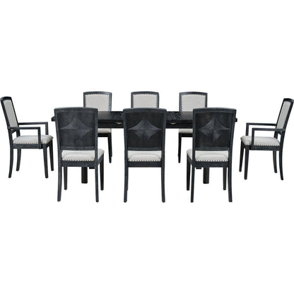 Rustic Extendable 84inch Dining Table Set with 24inch Removable Leaf, 6 Upholstered Armless Dining Chairs and 2 Padded Arm Chairs, 9 Pieces, Black