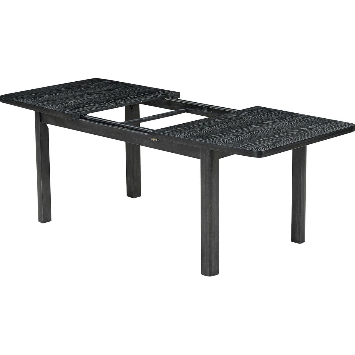 Rustic Extendable 84inch Dining Table Set with 24inch Removable Leaf, 6 Upholstered Armless Dining Chairs and 2 Padded Arm Chairs, 9 Pieces, Black