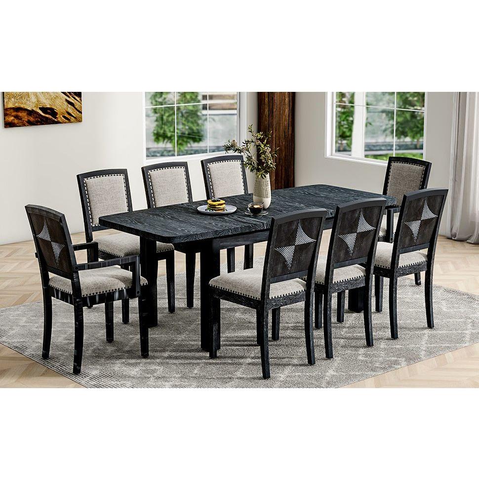 Rustic Extendable 84inch Dining Table Set with 24inch Removable Leaf, 6 Upholstered Armless Dining Chairs and 2 Padded Arm Chairs, 9 Pieces, Black