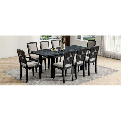 Rustic Extendable 84inch Dining Table Set with 24inch Removable Leaf, 6 Upholstered Armless Dining Chairs and 2 Padded Arm Chairs, 9 Pieces, Black