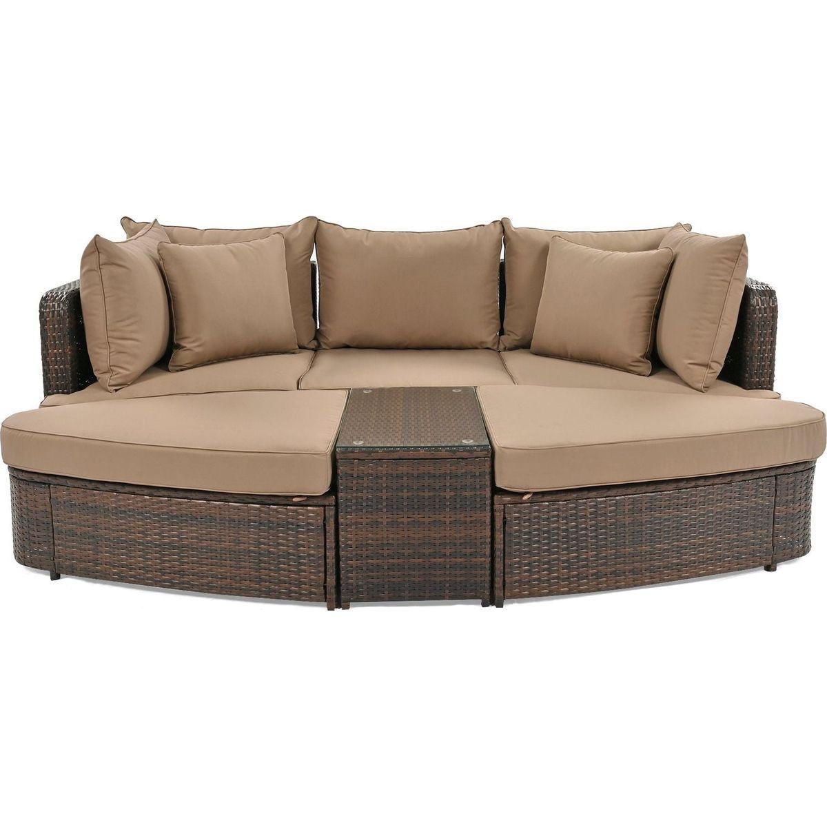 6-Piece Patio Outdoor Conversation Round Sofa Set, PE Wicker Rattan Separate Seating Group with Coffee Table, Brown