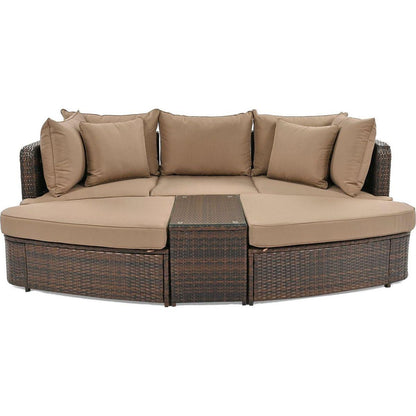 6-Piece Patio Outdoor Conversation Round Sofa Set, PE Wicker Rattan Separate Seating Group with Coffee Table, Brown
