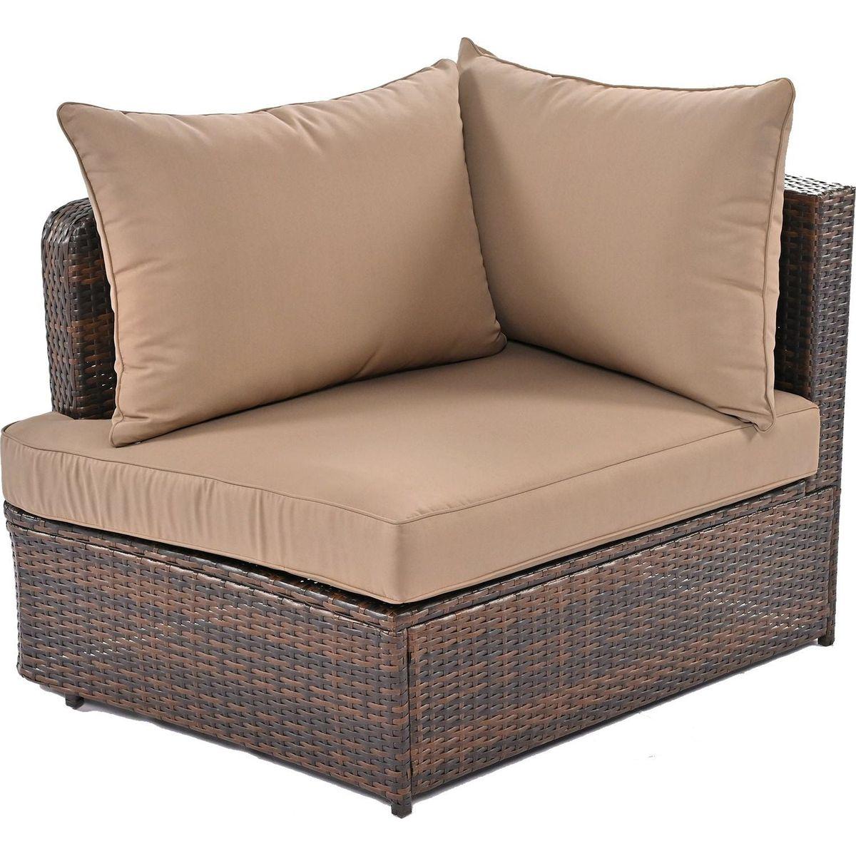 6-Piece Patio Outdoor Conversation Round Sofa Set, PE Wicker Rattan Separate Seating Group with Coffee Table, Brown