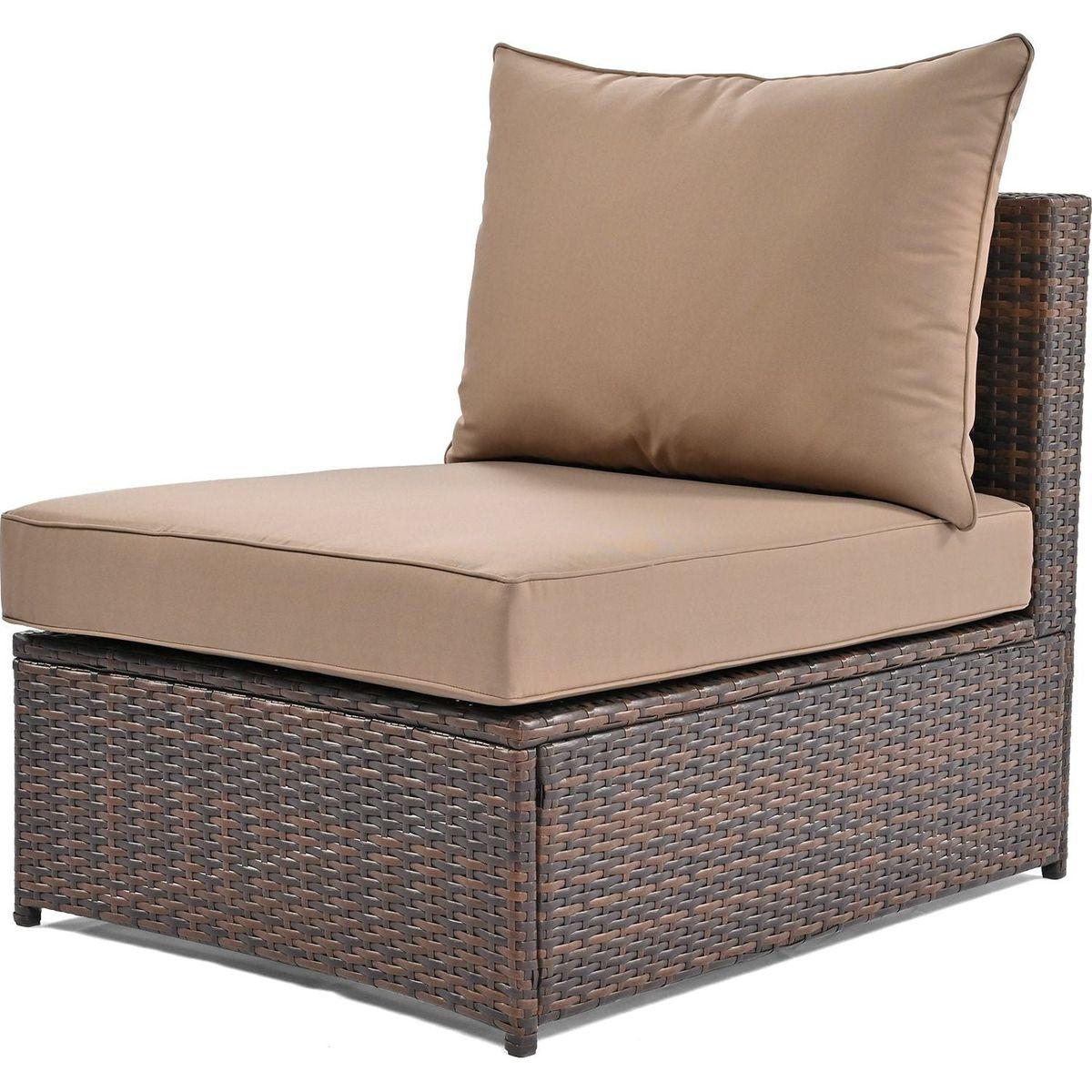 6-Piece Patio Outdoor Conversation Round Sofa Set, PE Wicker Rattan Separate Seating Group with Coffee Table, Brown