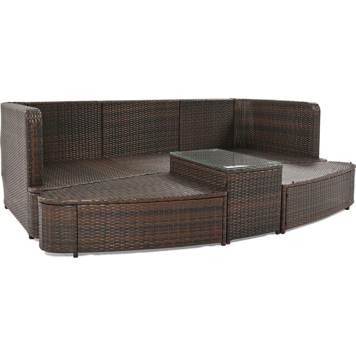 6-Piece Patio Outdoor Conversation Round Sofa Set, PE Wicker Rattan Separate Seating Group with Coffee Table, Brown