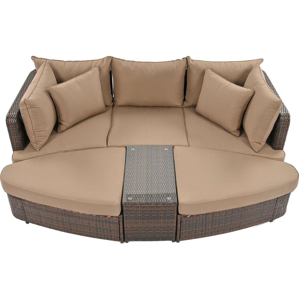 6-Piece Patio Outdoor Conversation Round Sofa Set, PE Wicker Rattan Separate Seating Group with Coffee Table, Brown