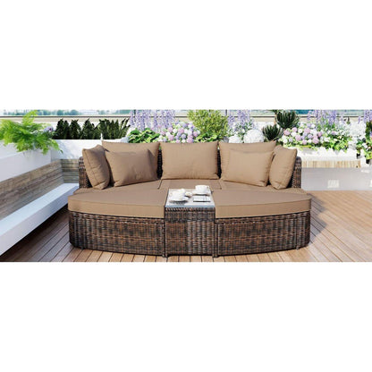 6-Piece Patio Outdoor Conversation Round Sofa Set, PE Wicker Rattan Separate Seating Group with Coffee Table, Brown