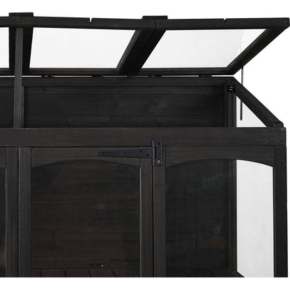 78-inch Wooden Greenhouse Cold Frame with 4 Independent Skylights and 2 Folding Middle Shelves, Walk-in Outdoor Greenhouse, Black