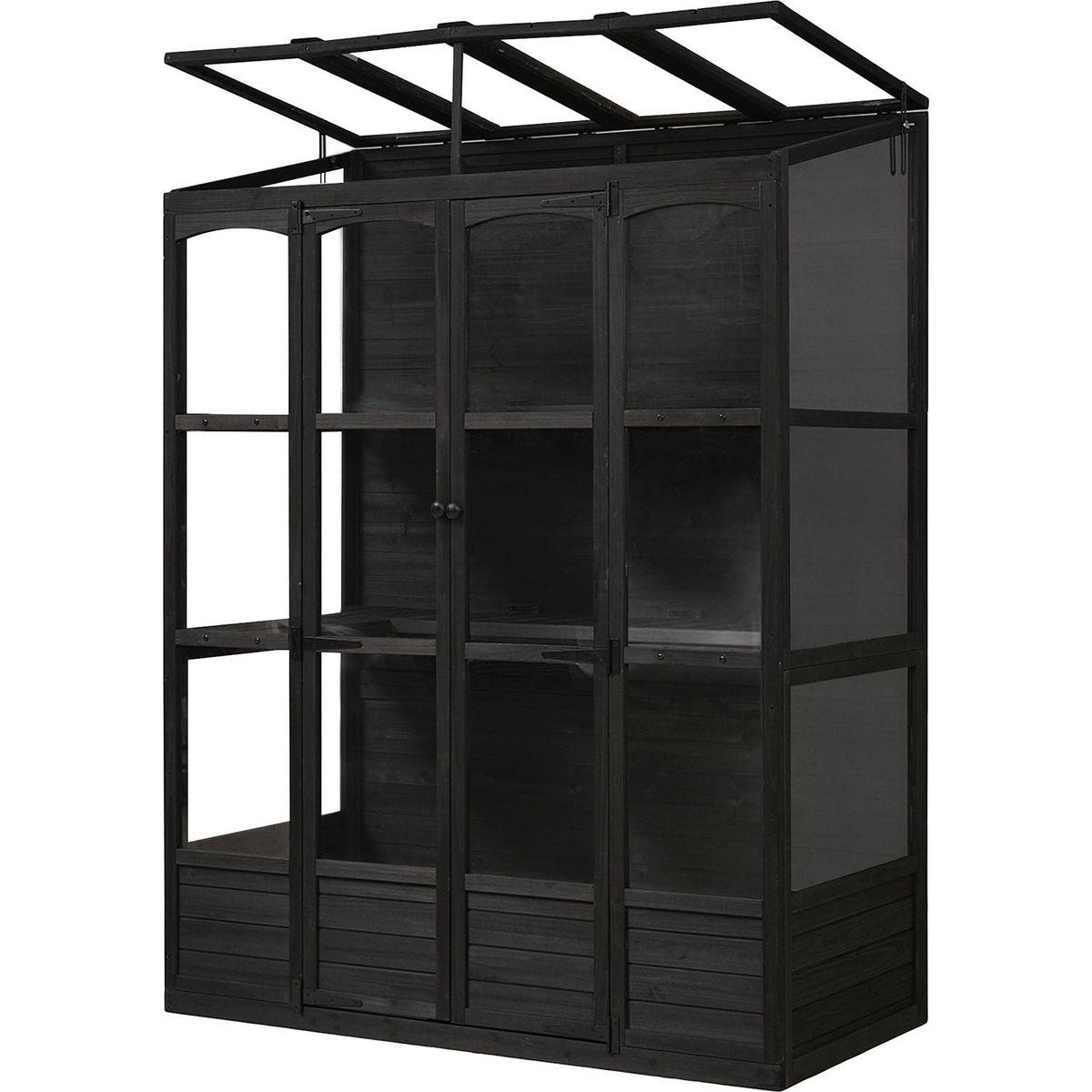 78-inch Wooden Greenhouse Cold Frame with 4 Independent Skylights and 2 Folding Middle Shelves, Walk-in Outdoor Greenhouse, Black