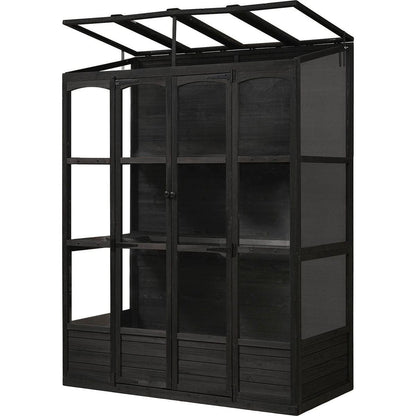 78-inch Wooden Greenhouse Cold Frame with 4 Independent Skylights and 2 Folding Middle Shelves, Walk-in Outdoor Greenhouse, Black