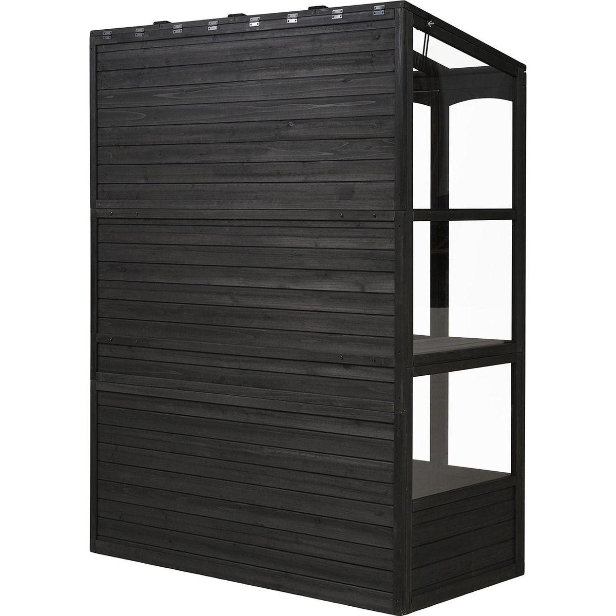 78-inch Wooden Greenhouse Cold Frame with 4 Independent Skylights and 2 Folding Middle Shelves, Walk-in Outdoor Greenhouse, Black
