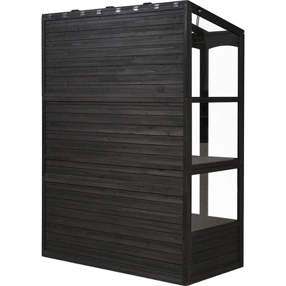78-inch Wooden Greenhouse Cold Frame with 4 Independent Skylights and 2 Folding Middle Shelves, Walk-in Outdoor Greenhouse, Black