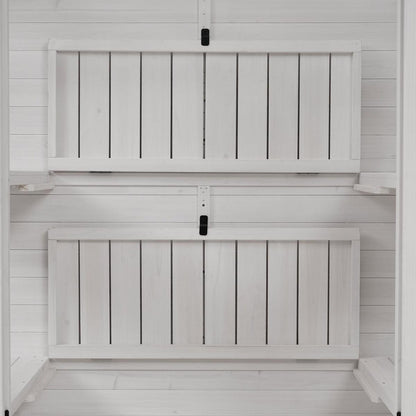78-inch Wooden Greenhouse Cold Frame with 4 Independent Skylights and 2 Folding Middle Shelves, Walk-in Outdoor Greenhouse, White