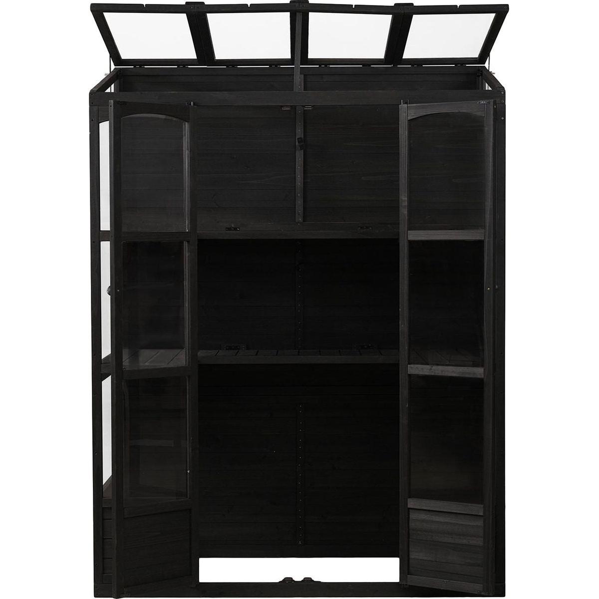 78-inch Wooden Greenhouse Cold Frame with 4 Independent Skylights and 2 Folding Middle Shelves, Walk-in Outdoor Greenhouse, Black