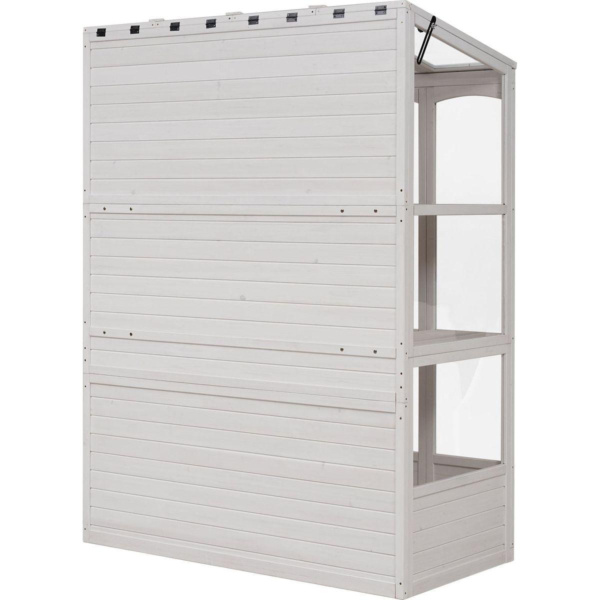 78-inch Wooden Greenhouse Cold Frame with 4 Independent Skylights and 2 Folding Middle Shelves, Walk-in Outdoor Greenhouse, White