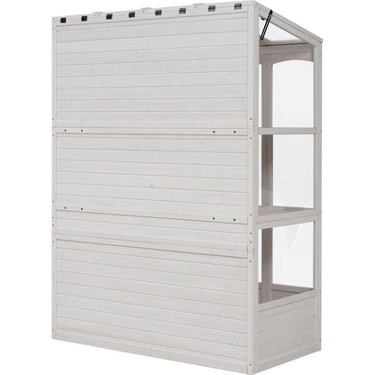 78-inch Wooden Greenhouse Cold Frame with 4 Independent Skylights and 2 Folding Middle Shelves, Walk-in Outdoor Greenhouse, White