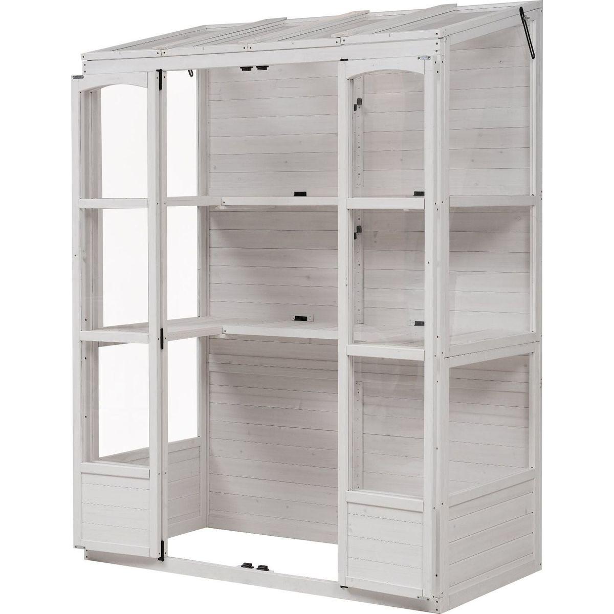 78-inch Wooden Greenhouse Cold Frame with 4 Independent Skylights and 2 Folding Middle Shelves, Walk-in Outdoor Greenhouse, White
