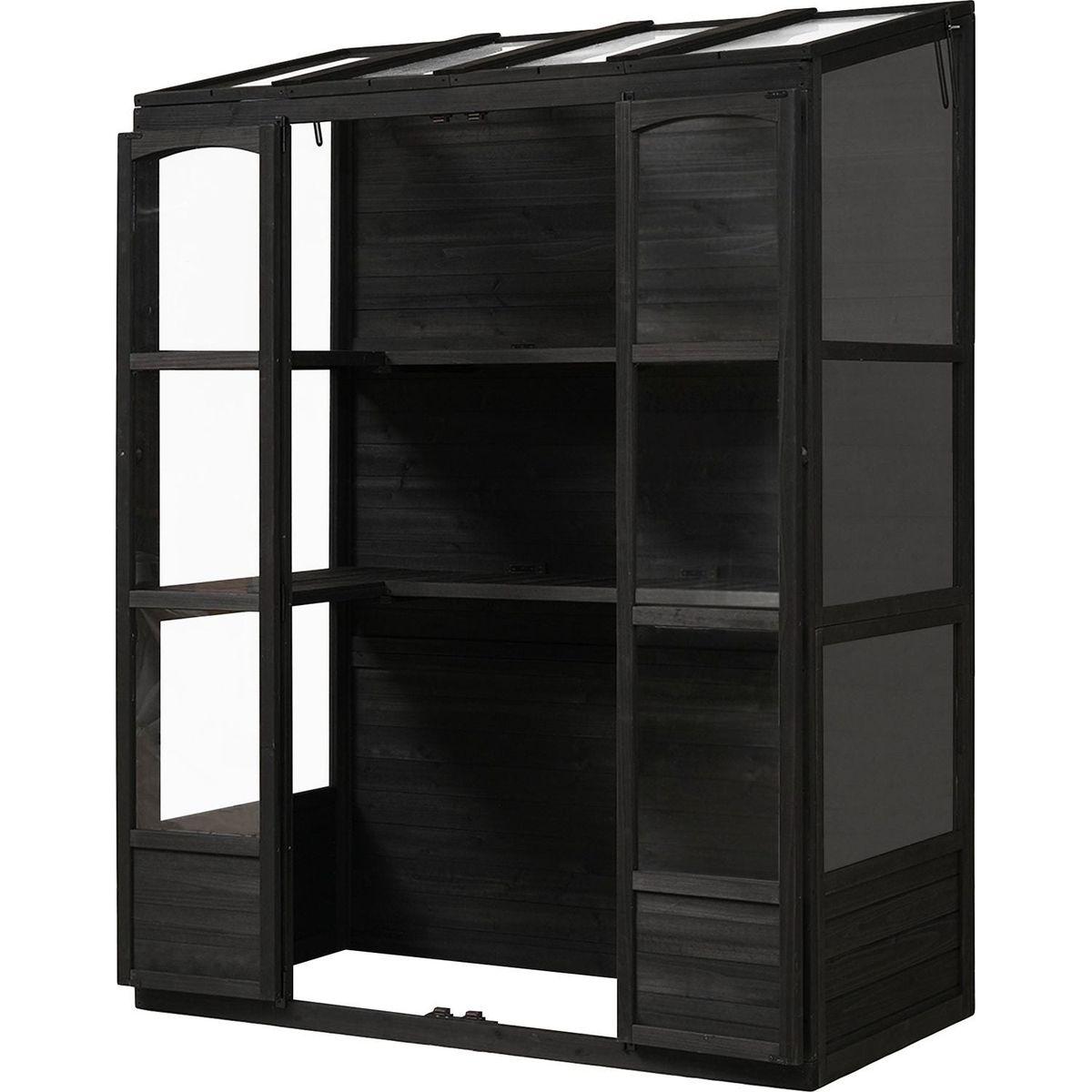 78-inch Wooden Greenhouse Cold Frame with 4 Independent Skylights and 2 Folding Middle Shelves, Walk-in Outdoor Greenhouse, Black