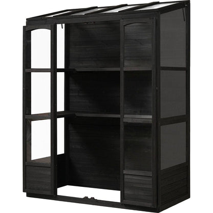 78-inch Wooden Greenhouse Cold Frame with 4 Independent Skylights and 2 Folding Middle Shelves, Walk-in Outdoor Greenhouse, Black