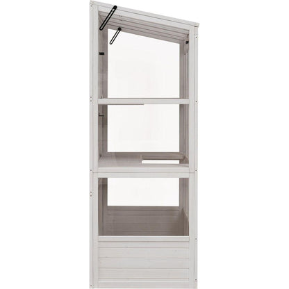 78-inch Wooden Greenhouse Cold Frame with 4 Independent Skylights and 2 Folding Middle Shelves, Walk-in Outdoor Greenhouse, White