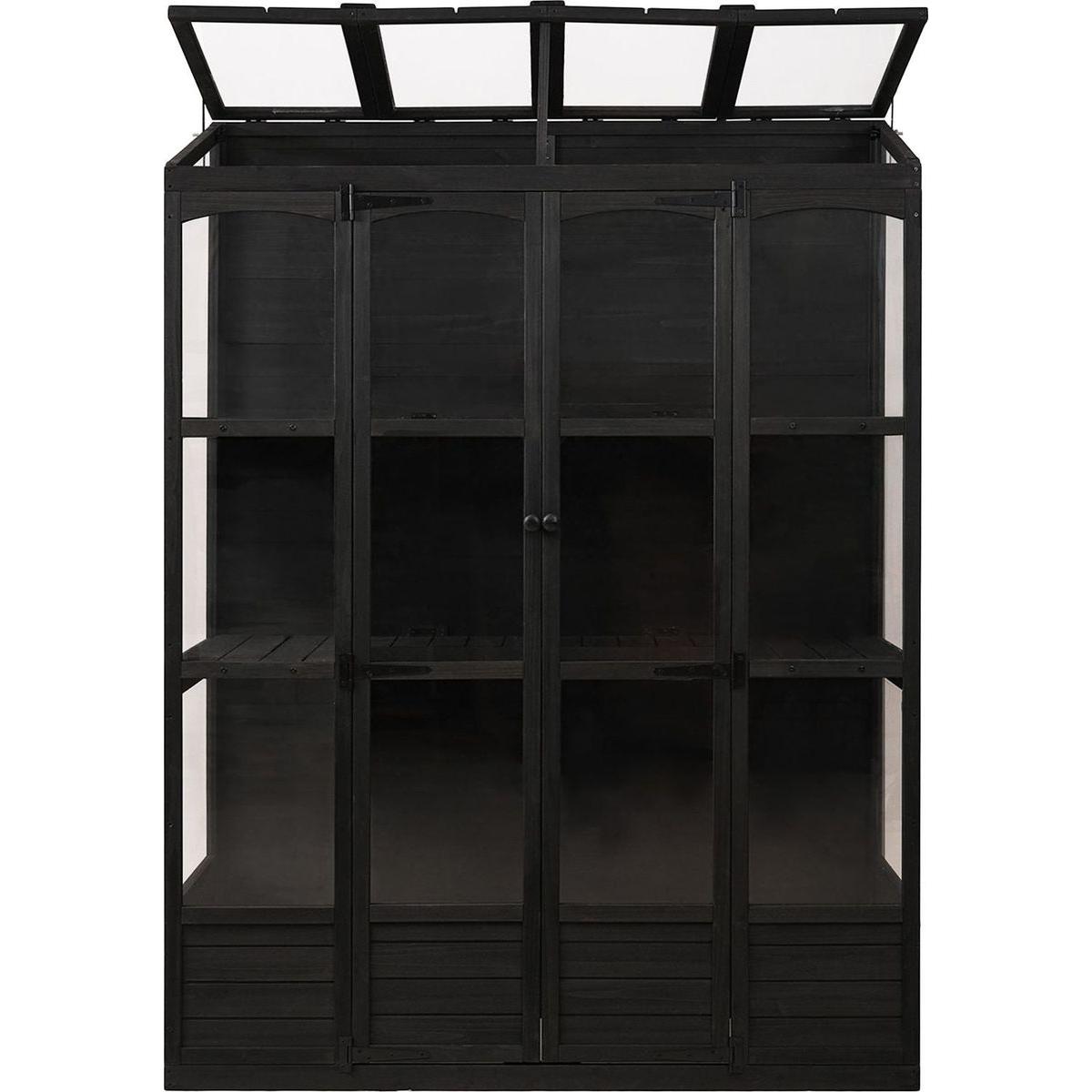 78-inch Wooden Greenhouse Cold Frame with 4 Independent Skylights and 2 Folding Middle Shelves, Walk-in Outdoor Greenhouse, Black