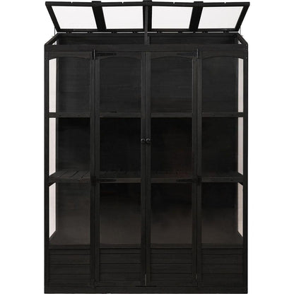 78-inch Wooden Greenhouse Cold Frame with 4 Independent Skylights and 2 Folding Middle Shelves, Walk-in Outdoor Greenhouse, Black
