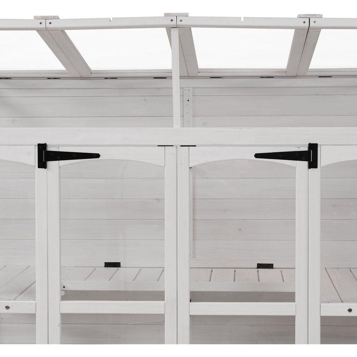 78-inch Wooden Greenhouse Cold Frame with 4 Independent Skylights and 2 Folding Middle Shelves, Walk-in Outdoor Greenhouse, White