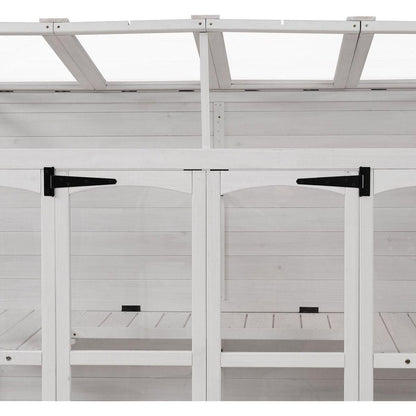 78-inch Wooden Greenhouse Cold Frame with 4 Independent Skylights and 2 Folding Middle Shelves, Walk-in Outdoor Greenhouse, White