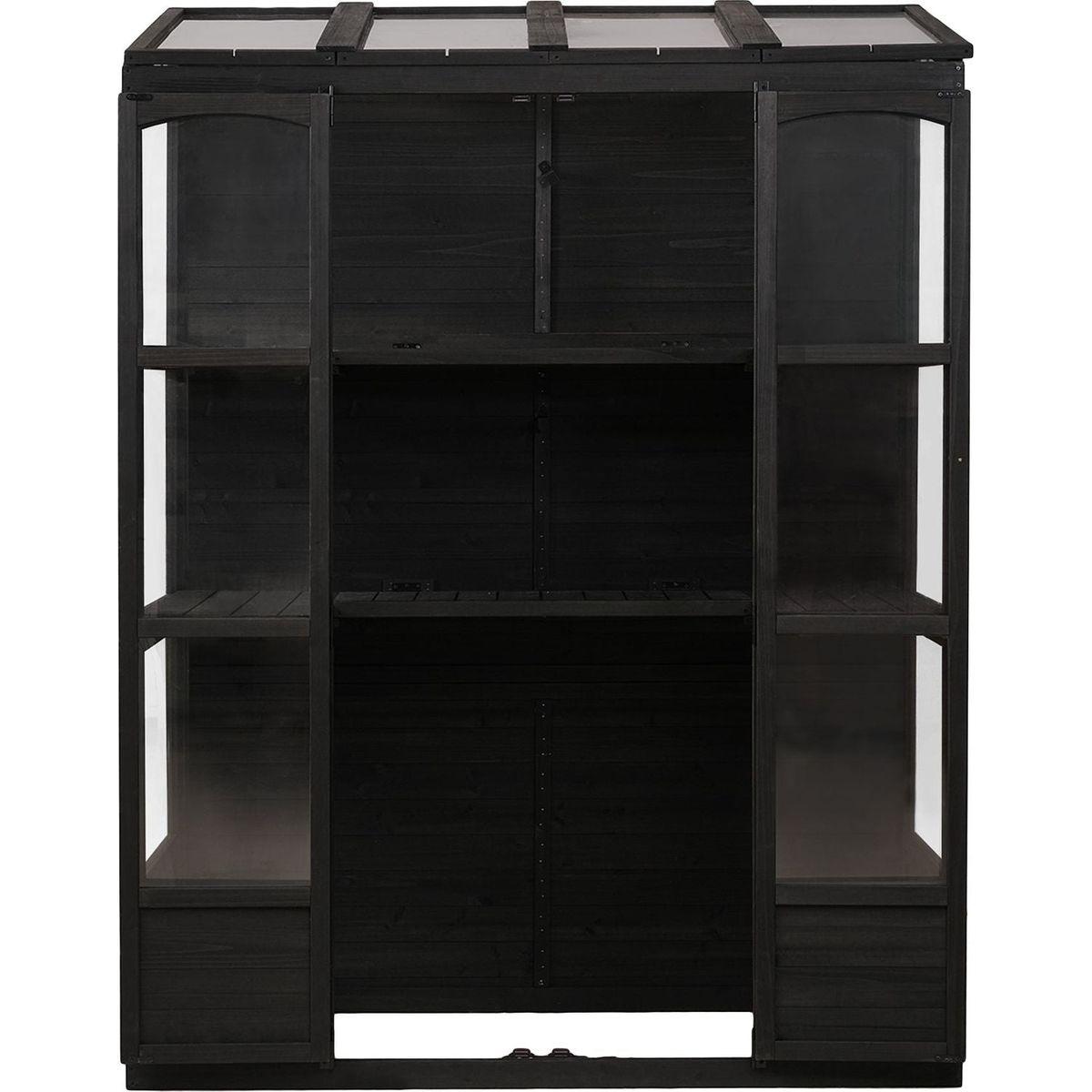 78-inch Wooden Greenhouse Cold Frame with 4 Independent Skylights and 2 Folding Middle Shelves, Walk-in Outdoor Greenhouse, Black