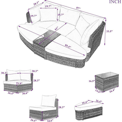 6-Piece Patio Outdoor Conversation Round Sofa Set, PE Wicker Rattan Separate Seating Group with Coffee Table, Brown