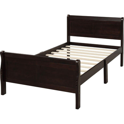 Wood Platform Bed Twin Bed Frame Mattress Foundation Sleigh Bed with Headboard/Footboard/Wood Slat Support