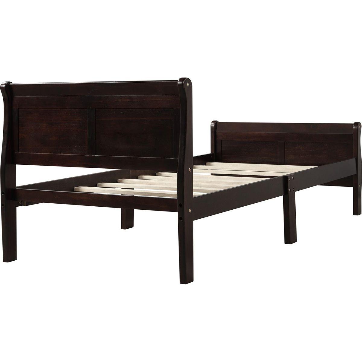 Wood Platform Bed Twin Bed Frame Mattress Foundation Sleigh Bed with Headboard/Footboard/Wood Slat Support