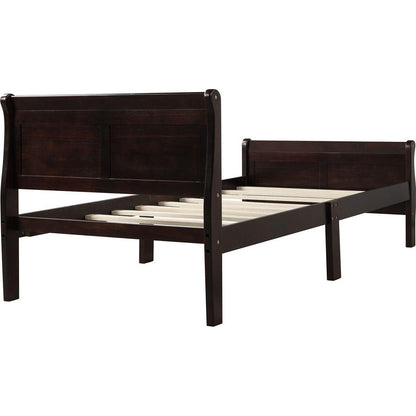Wood Platform Bed Twin Bed Frame Mattress Foundation Sleigh Bed with Headboard/Footboard/Wood Slat Support