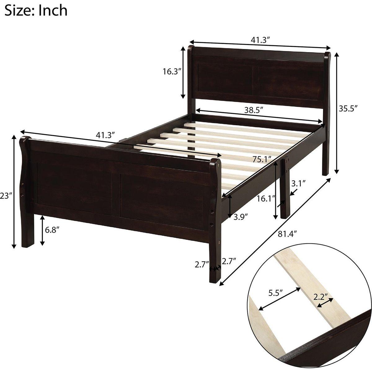 Wood Platform Bed Twin Bed Frame Mattress Foundation Sleigh Bed with Headboard/Footboard/Wood Slat Support