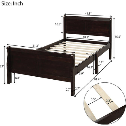 Wood Platform Bed Twin Bed Frame Mattress Foundation Sleigh Bed with Headboard/Footboard/Wood Slat Support