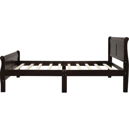 Wood Platform Bed Twin Bed Frame Mattress Foundation Sleigh Bed with Headboard/Footboard/Wood Slat Support