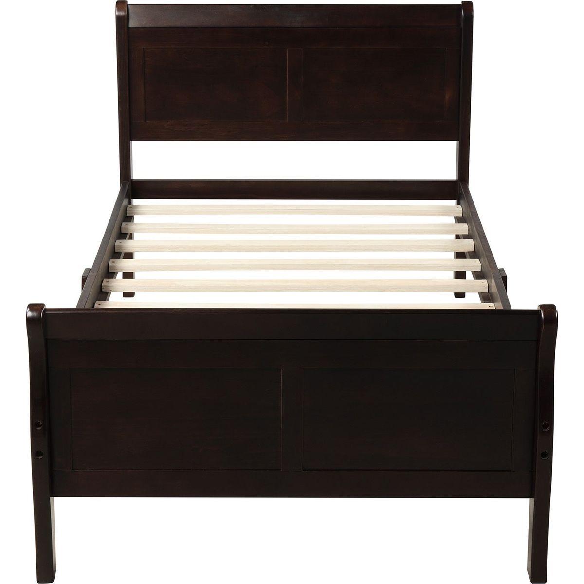 Wood Platform Bed Twin Bed Frame Mattress Foundation Sleigh Bed with Headboard/Footboard/Wood Slat Support