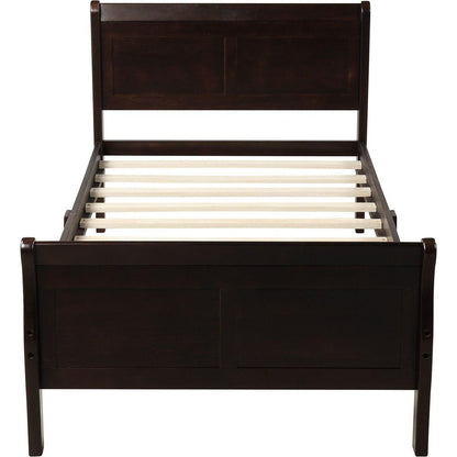 Wood Platform Bed Twin Bed Frame Mattress Foundation Sleigh Bed with Headboard/Footboard/Wood Slat Support
