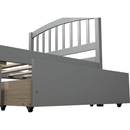Twin Platform Storage Bed Wood Bed Frame with Two Drawers and Headboard, Gray