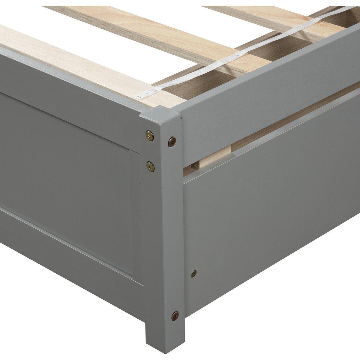 Twin Platform Storage Bed Wood Bed Frame with Two Drawers and Headboard, Gray