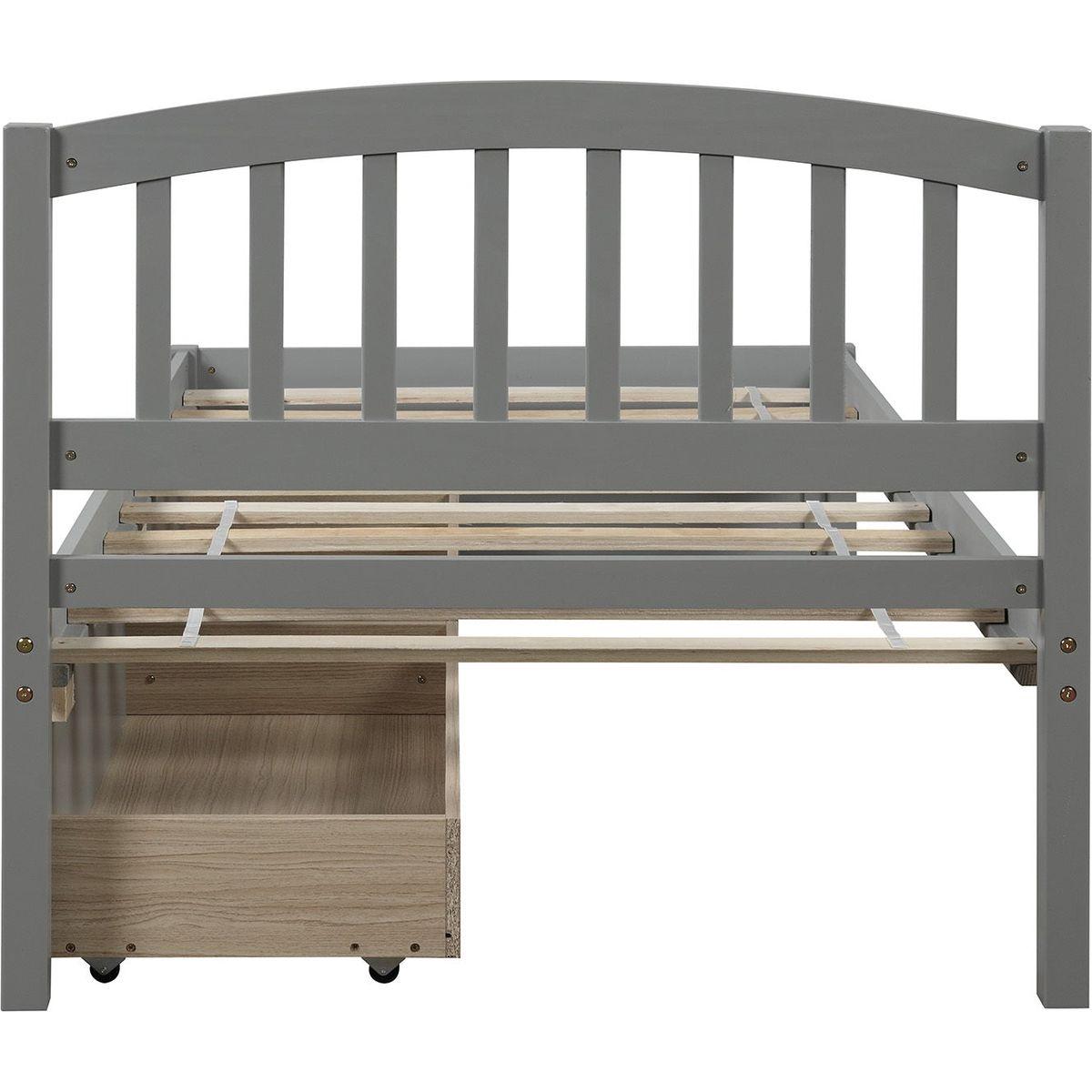 Twin Platform Storage Bed Wood Bed Frame with Two Drawers and Headboard, Gray