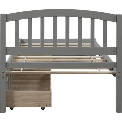 Twin Platform Storage Bed Wood Bed Frame with Two Drawers and Headboard, Gray