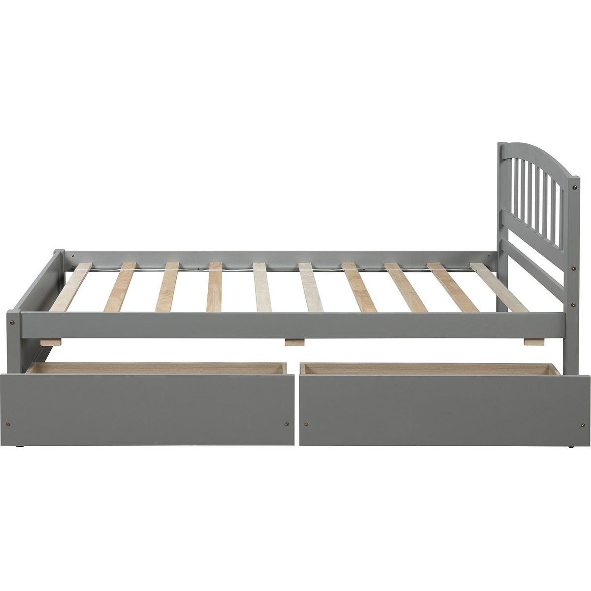Twin Platform Storage Bed Wood Bed Frame with Two Drawers and Headboard, Gray
