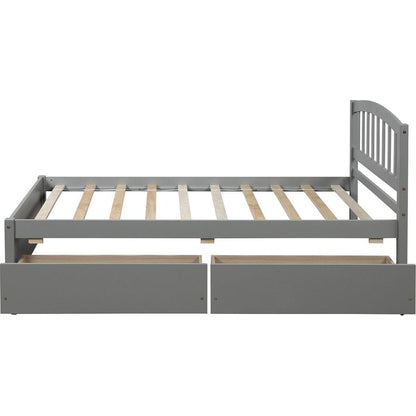 Twin Platform Storage Bed Wood Bed Frame with Two Drawers and Headboard, Gray