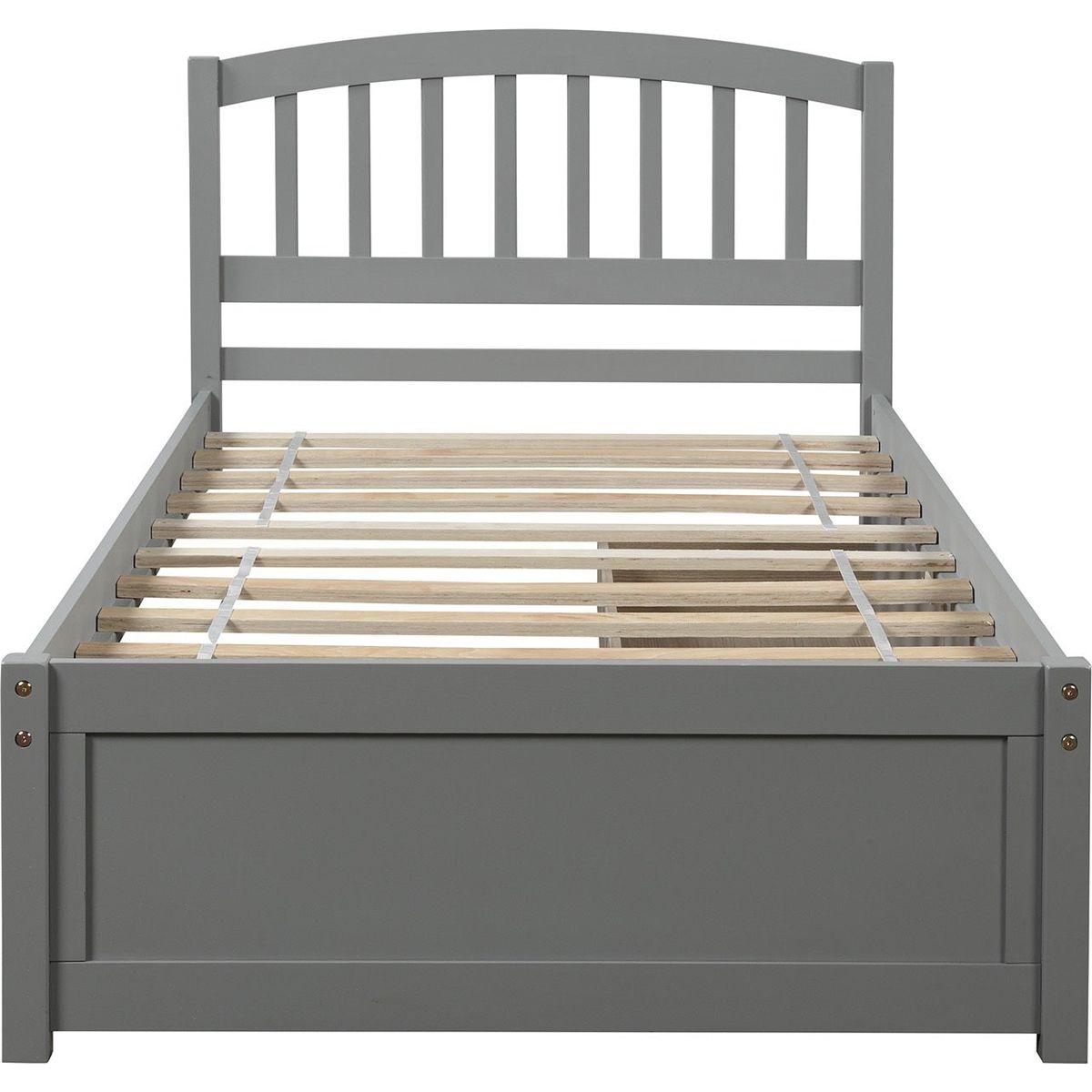 Twin Platform Storage Bed Wood Bed Frame with Two Drawers and Headboard, Gray