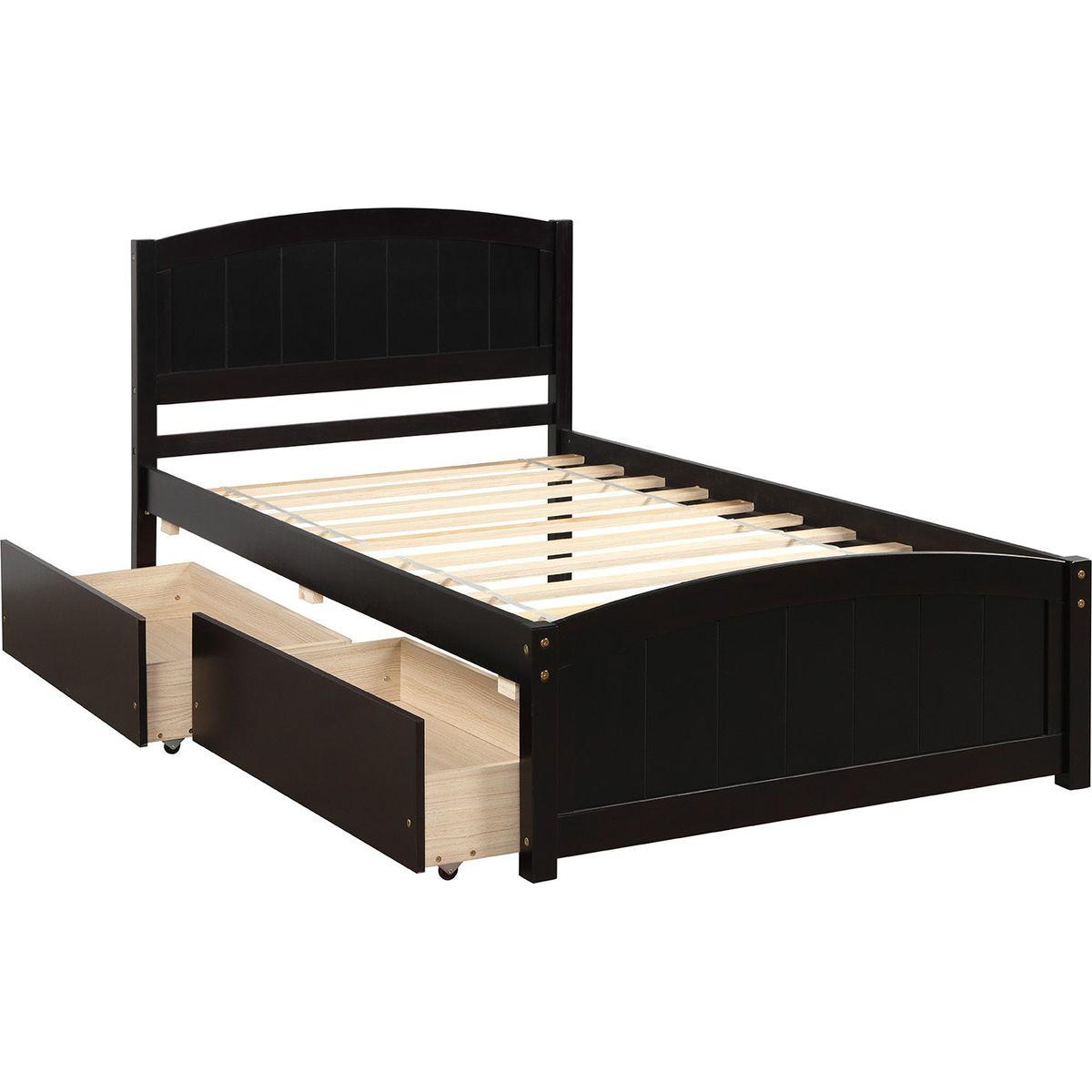 Twin size Platform Bed with Two Drawers, Espresso