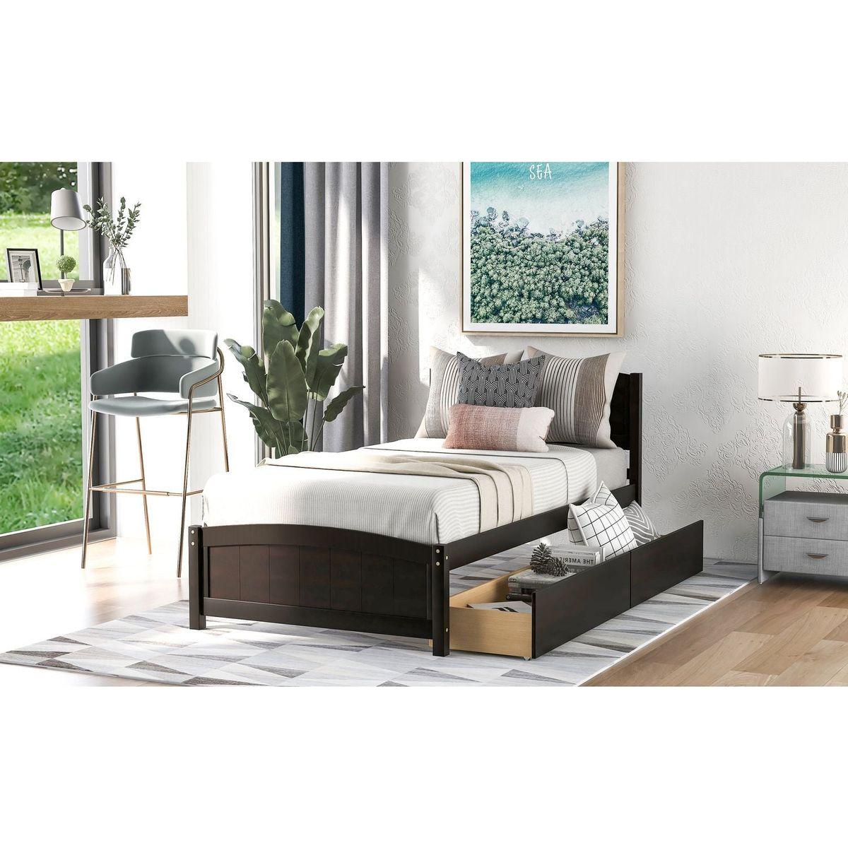 Twin size Platform Bed with Two Drawers, Espresso