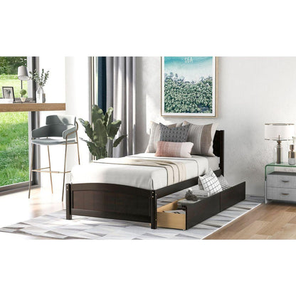 Twin size Platform Bed with Two Drawers, Espresso